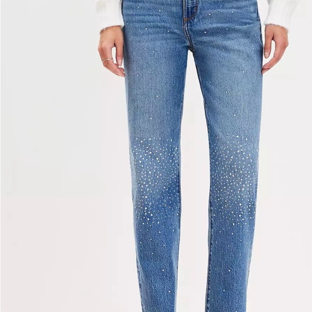 Loft 
Sparkle Fresh Cut High Rise Straight Jeans In Classic Mid Wash size 29 reg